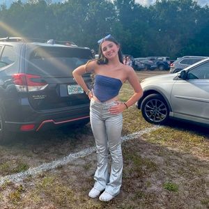 Silver metallic Edikted leather pants in size medium only worn once!